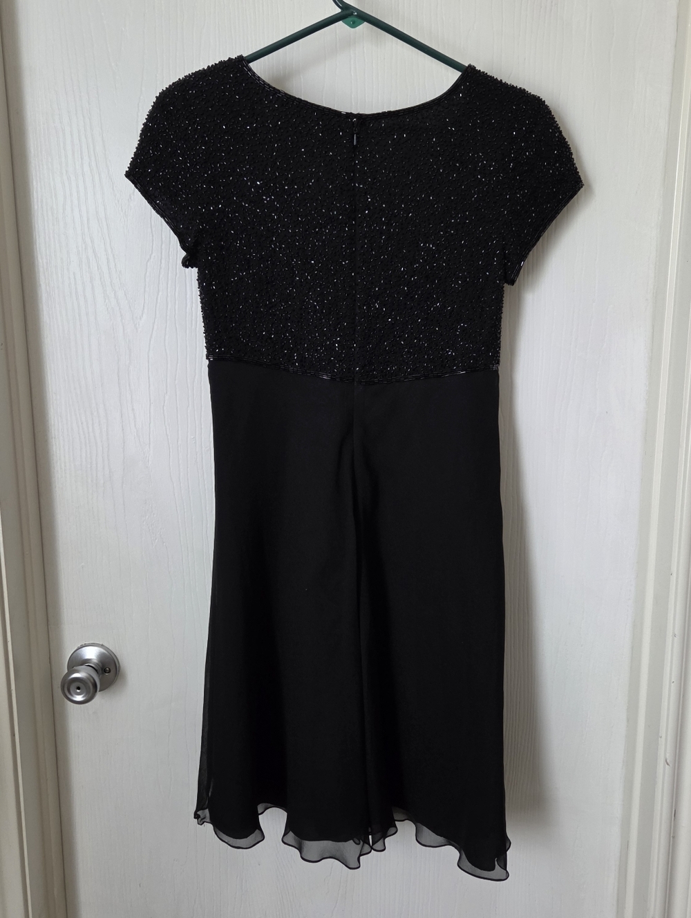 Vintage Little Black Dress - Beaded Bodice, Empire Waist, Flowing Silk Skirt - Picture 2 of 16